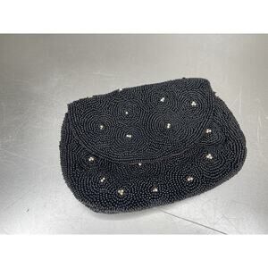 Vintage Coin Purse Black Seed Beads Handmade Beaded Purse Small Victorian